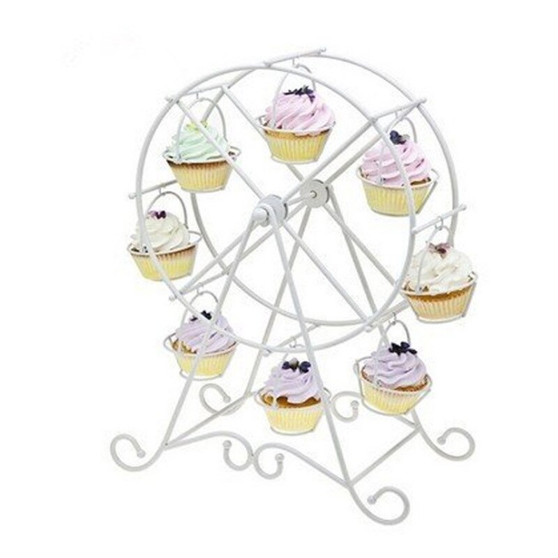 Rotating Ferris Wheel Dessert Server 8 Cupcakes Serving Tray Carnival Circus Themed Stainless Steel Cake Holder Stand: white