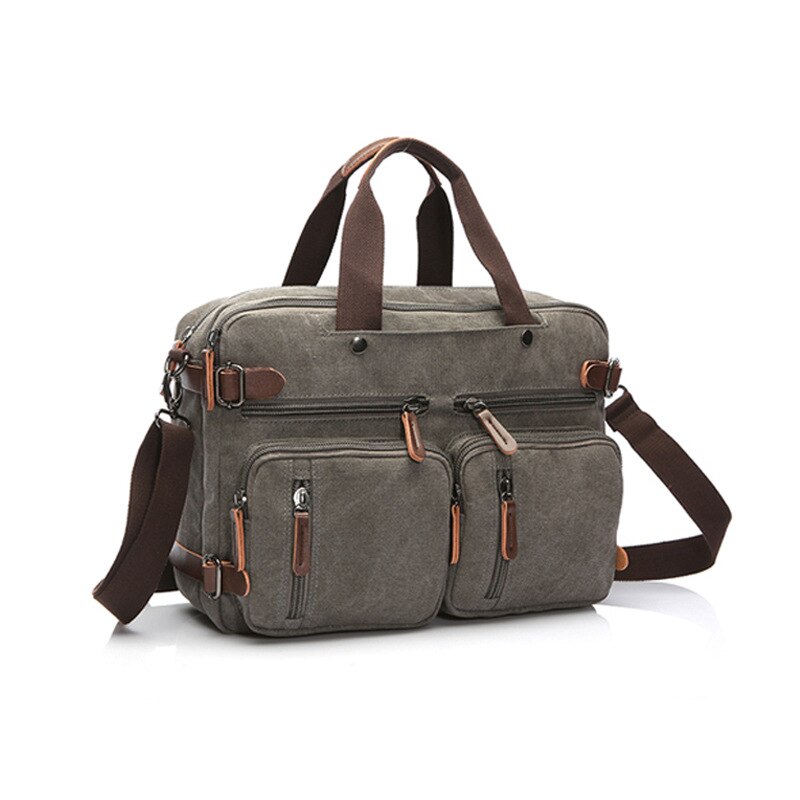 Casual Canvas Bag Business Briefcase Hand Shoulder Three-purpose Bag Large Can Put 17-Inch Laptop: Small Gray