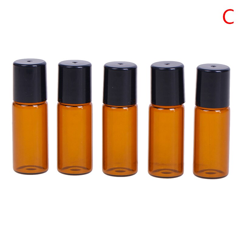 Botella de vidrio ámbar Roll On Roller, viales marrones de aceite esencial, botella de prueba de muestra con bola de Metal, 1ml, 2ml, 3ml, 5ml, 10ml, 5 unids/paquete: as pic 3ML