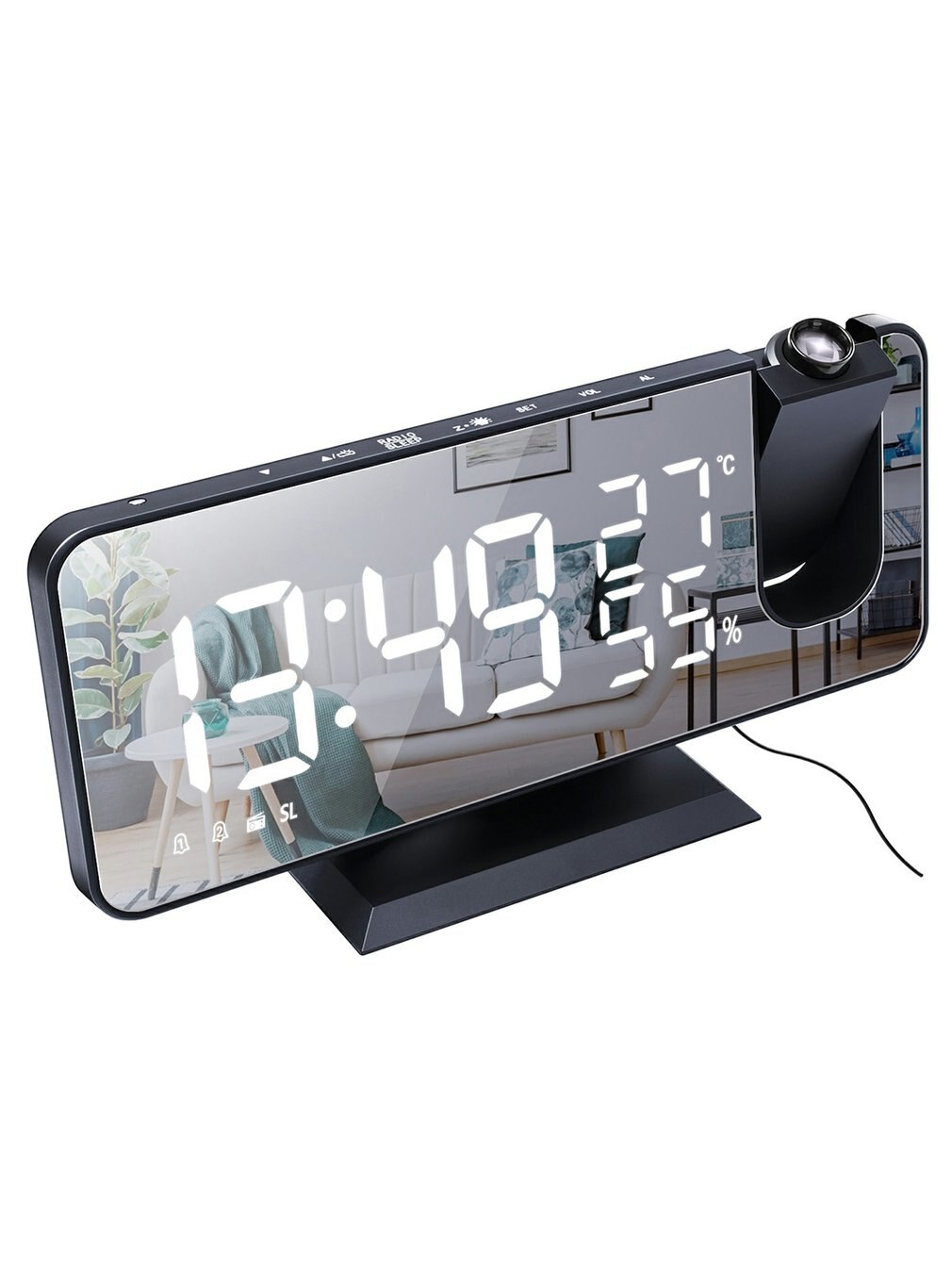 LED Large Screen Display Temperature And Humidity Electronic Clock Radio Multifunctional Projection Alarm Clock: A