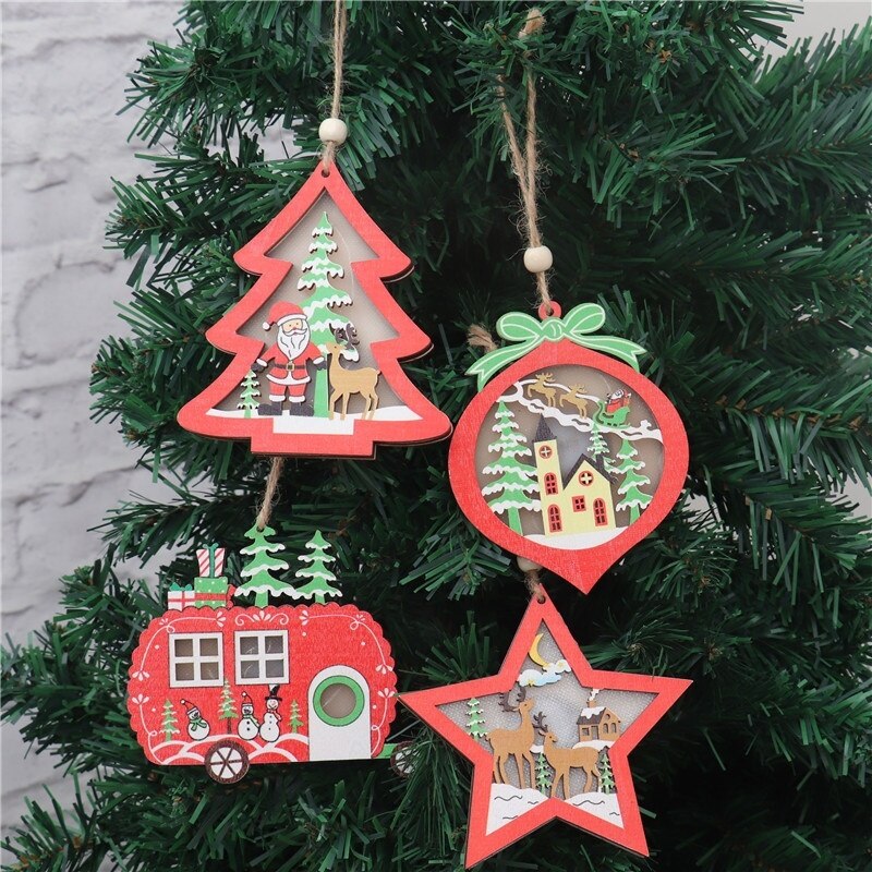 Kerstboom Ornamenten Lichtgevende Houten Kleur Kerst Ornament Kerstboom Hanger Halloween