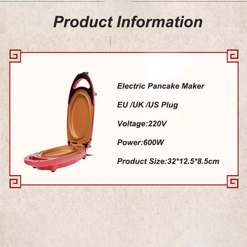 Husholdning elektrisk pannekakemaskin mini bakepanne ellipse pizza maker frokostkakemaskin 220v eu plugg