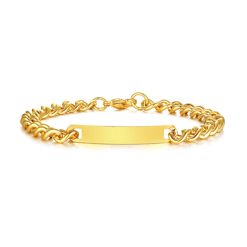 ZORCVENS id tag cuban link chain couple bracelets for men women golden stainless steel Jewelry: Gold 7mm for Man