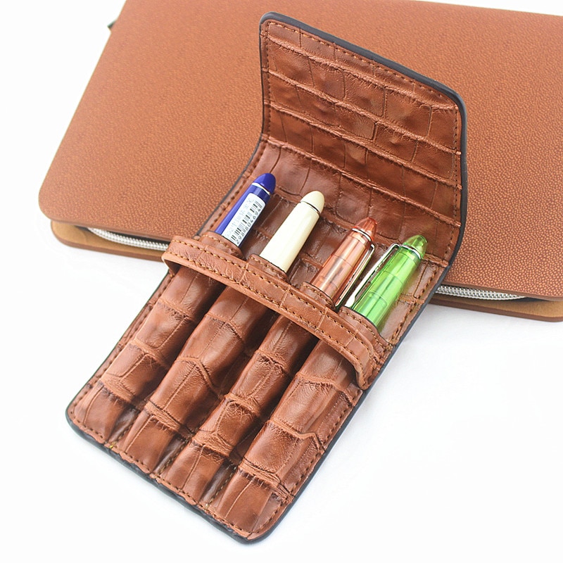 Estojo de couro feito à mão, bolsa para lápis, caneta esferográfica, estojo vintage, bolsa para 4 canetas