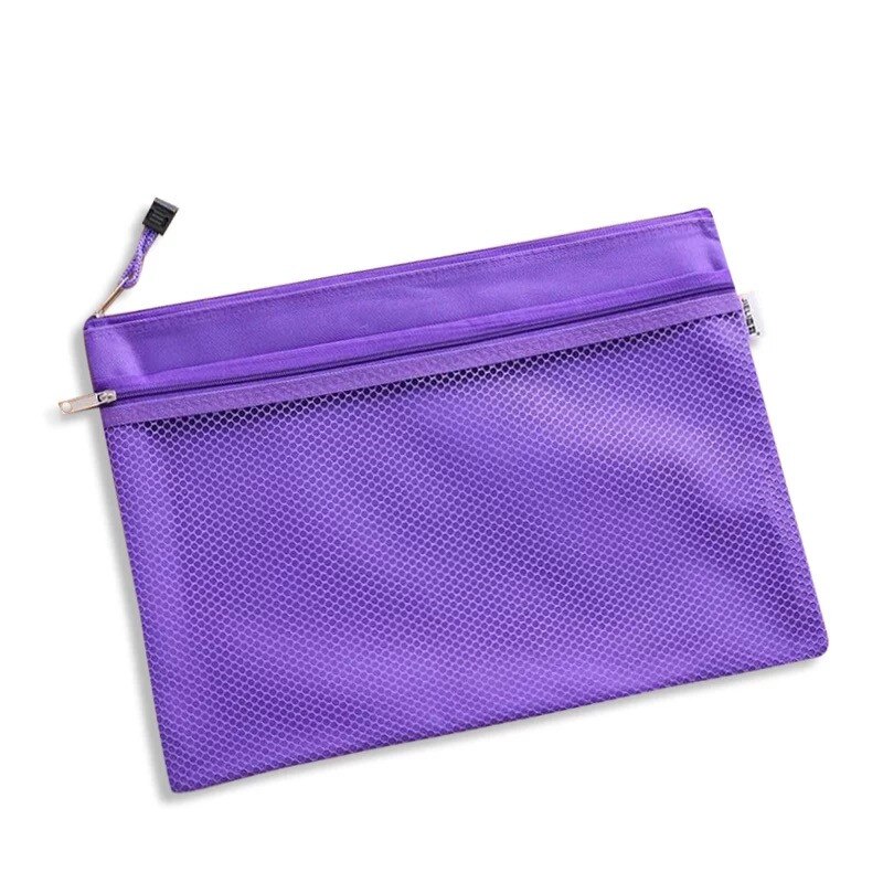 Bolsa de lona con cremallera A4, organizador de papel para documentos, bolsa protectora de almacenamiento, papelería, 2 capas, resistente al agua, novedad, 1 ud.: purple