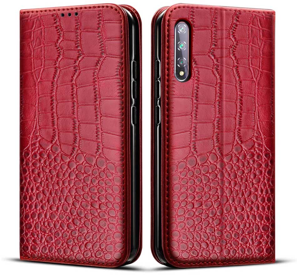 Caso di Cuoio di vibrazione per Huawei Y8p caso Fundas per Huawei Y8p AQM-LX1 Coque Huawei Y8p Libro Del Raccoglitore Della Copertura Del Telefono mobile borsa: stile 1 rosso