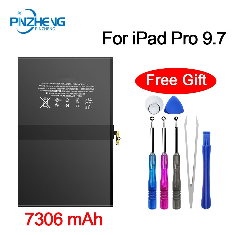 PINZHENG Tablet Battery For Apple iPad Pro 9.7inch 7306mAh High Capacity Battery A1673 A1674 A1675 Replacement Bateria With Tool