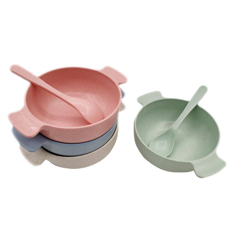 2pcs Baby Feeding Tableware Set Eco-Friendly Wheat Straw Infant Plate Children Dish Dinnerware Kids Anti Training Bowl+Spoon