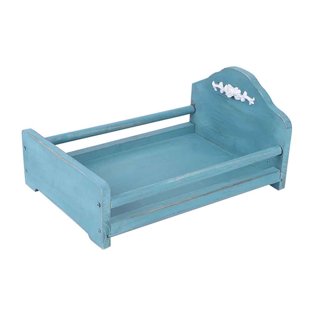Cama de madera para bebés, accesorios de fotografía recién nacido, Fondo para dormitorio, sesión de fotos multifunción, para el hogar: Azul