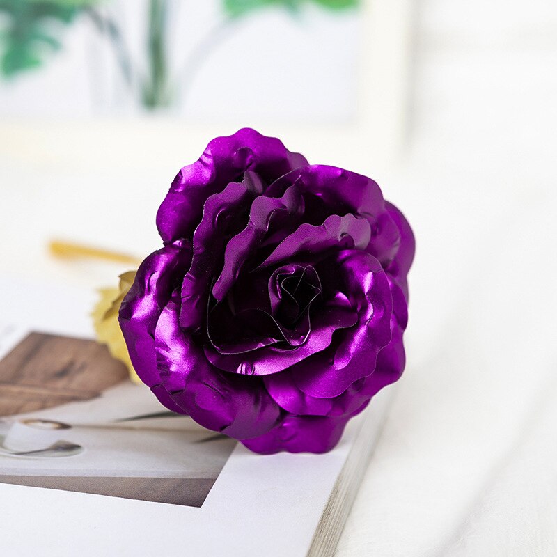 de San Valentín 24K laminada en papel aluminio Rosa oro rosa dura para siempre amor decoración de boda amante Rosa en casa decoración flor: purple