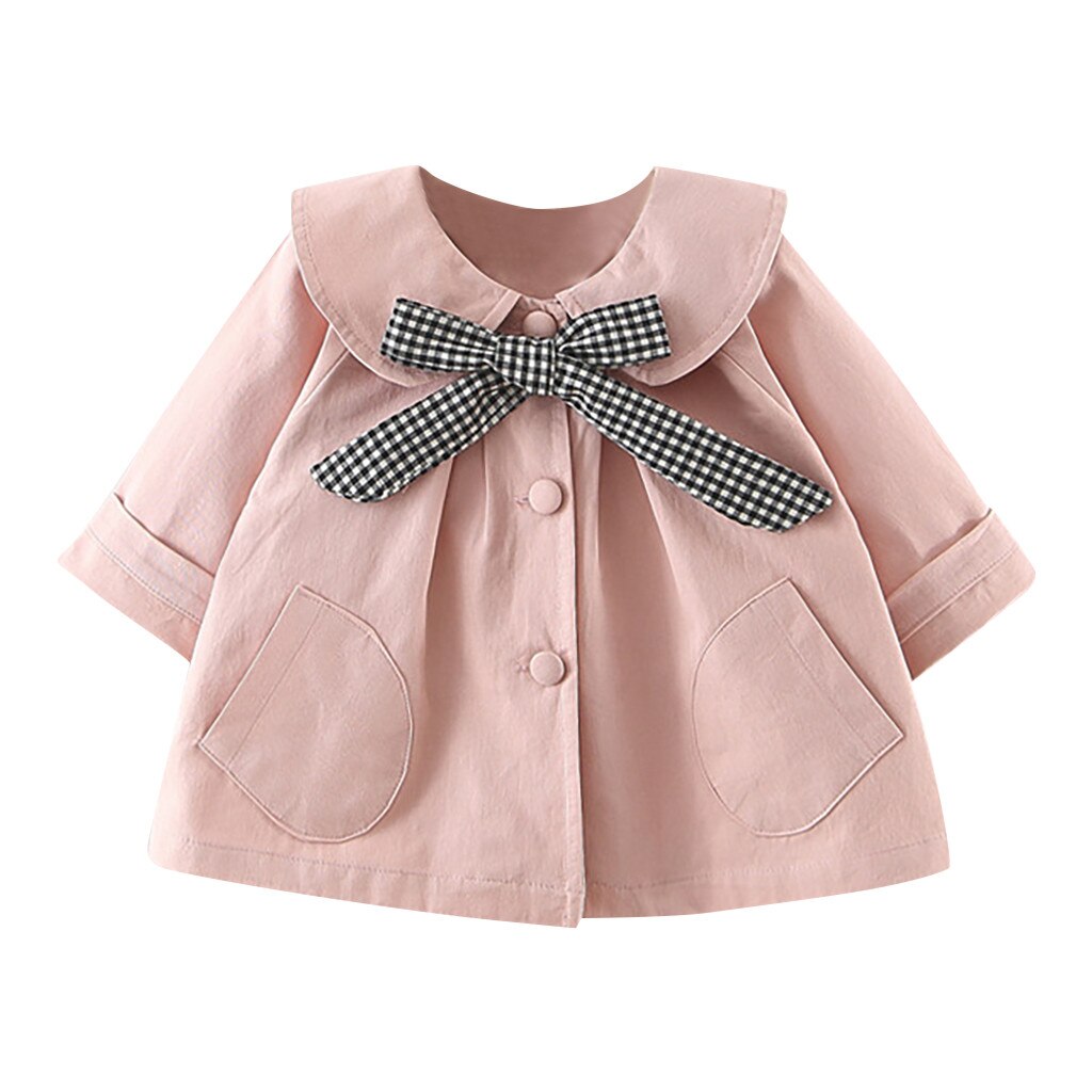 Toddler kids girls solid doll collar plaid windproof coat outwear casual kläder vinter barn trench kläder: Rosa / 3t