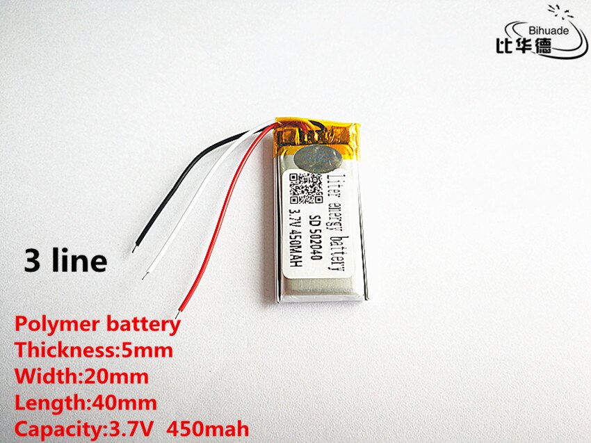 10 stück/lot, 3 -poliger, hochwertiger 3.7v,450- mah ,502040 polymer-lithium-ionen-akku (li-ion) für spielzeug, powerbank, gps ,mp3,mp4 gerät