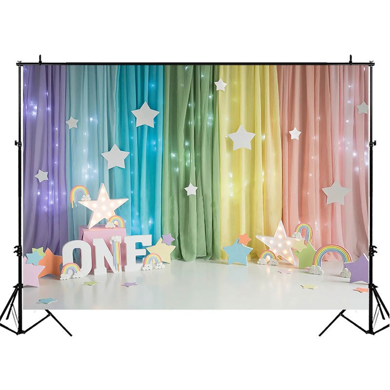 MOCSICKA arc-en-ciel rideau 1st anniversaire photographie décors étoiles Bokeh -né bébé enfants décoration photographie fond