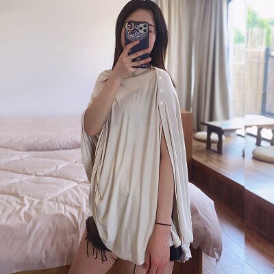 Multifunctional Nursing Cover Cotton Shawl Scarf Tops Feeding Cover Women Mother Breastfeeding Top For Nursing Mothers Pink Grey: Side-Buttons-Beige