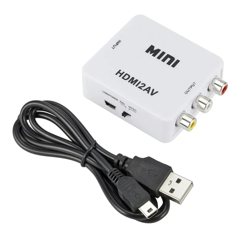 1080P RCA AV naar HDMI-compatibele HDTV naar AV Composiet Adapter Converter AV2HD Audio Video Kabel CVBS AV Adapter met USB-kabel: WIT
