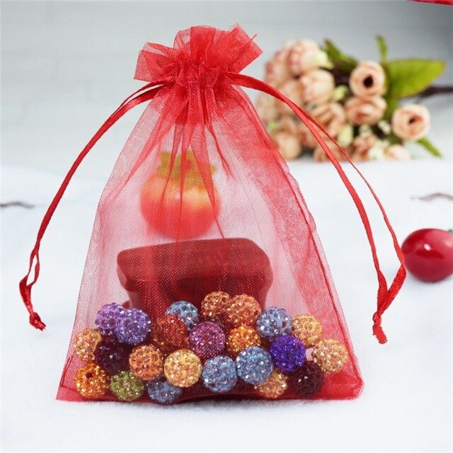 50 sztuk (13x18cm)Organza opakowanie na biżuterię upominek cukierki wesele Goodie pakowanie sprzyja ciasto słodycze woreczki torby obecne: rose Red