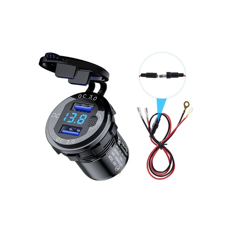 12V 24V Aluminium Waterdichte Dual QC3.0 Usb Fast Charger Stopcontact Led Voltmeter Schakelaar Kabel Voor Auto Marine truck Suv: Black