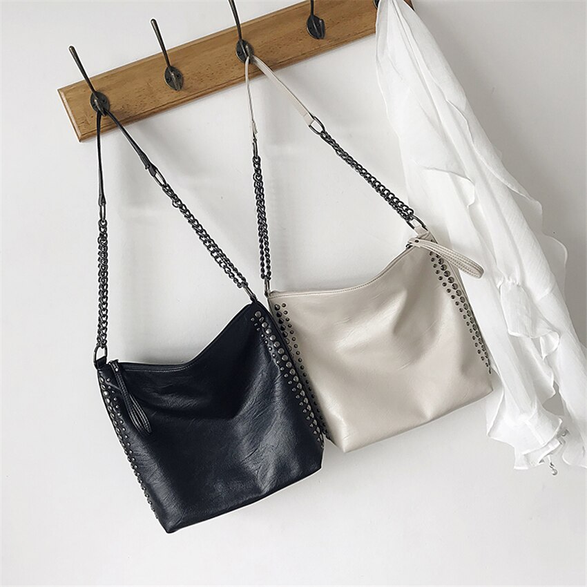 Casual Klinknagel Schoudertas Vrouwelijke Beroemde Keten Crossbody Tassen Voor Vrouwen Lederen Handtassen Grote Capaciteit Tote Bag Sac Een belangrijkste