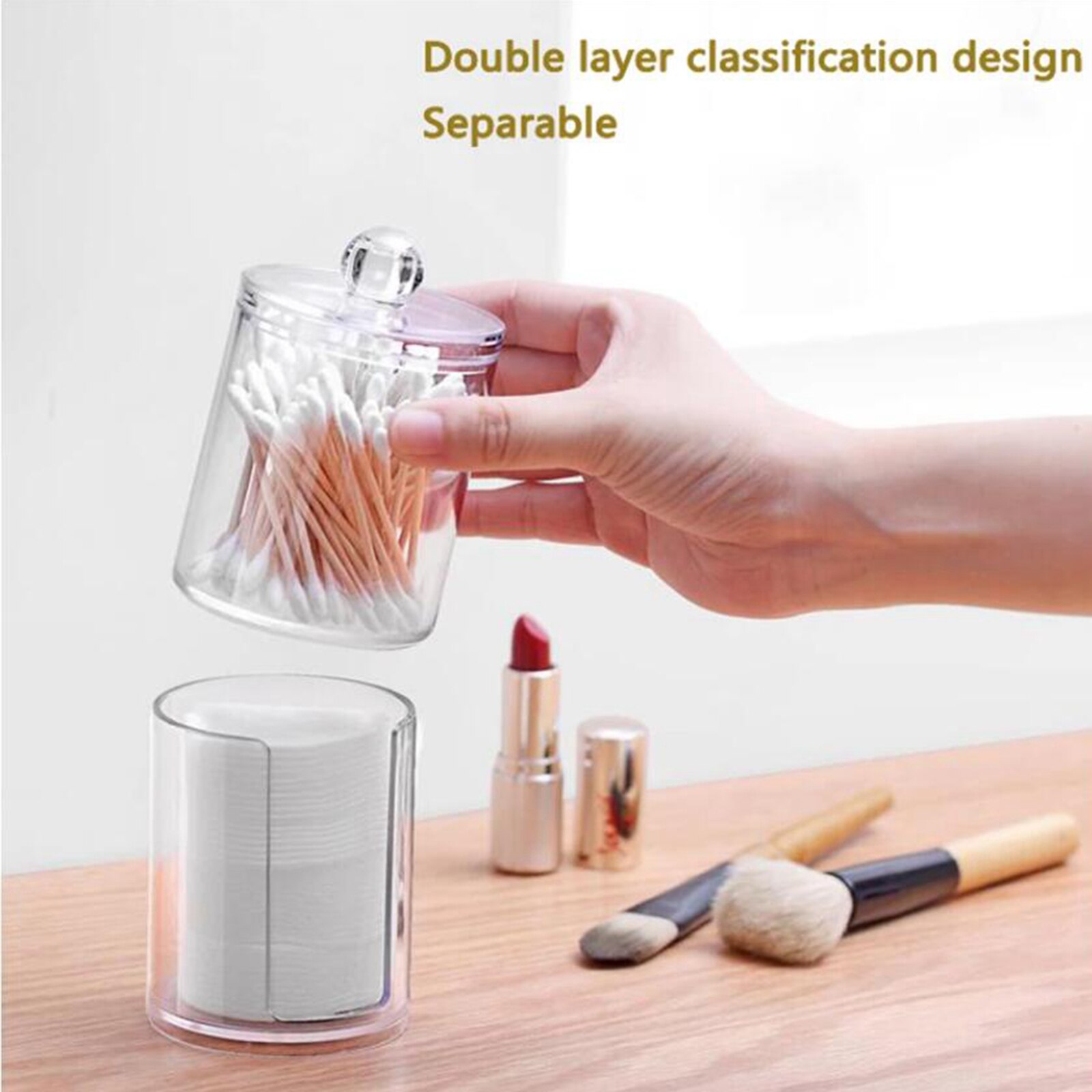 Clear Acrylic Cotton Pad Container for Cotton Swabs Holder Organizer with Lid Make Up Pads Cosmetics Storage Box Save Space