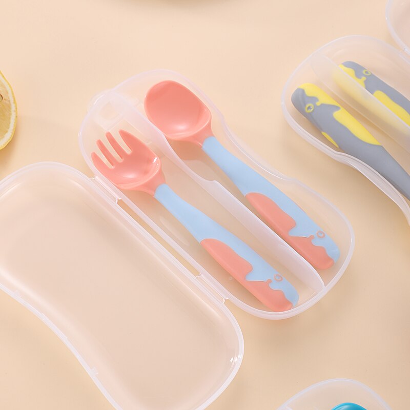 Baby Gadgets Tableware Set Children Utensil With Storage Box Toddler Dinnerware Cutlery Cartoon Infant Food Feeding Spoon Fork