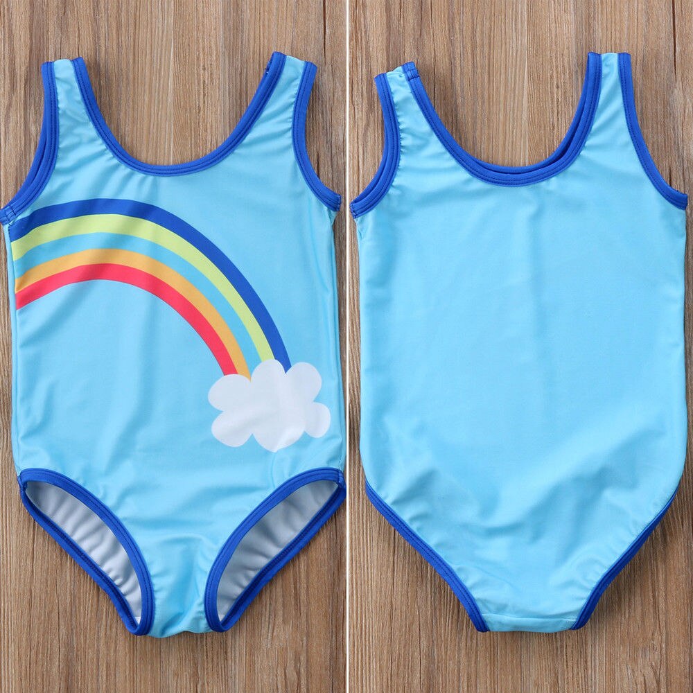 Blå himmel regnbue baby pige badetøj 1-6t alder baby ét stykke badedragt børn pige bikini monokini strand svømning badedragt
