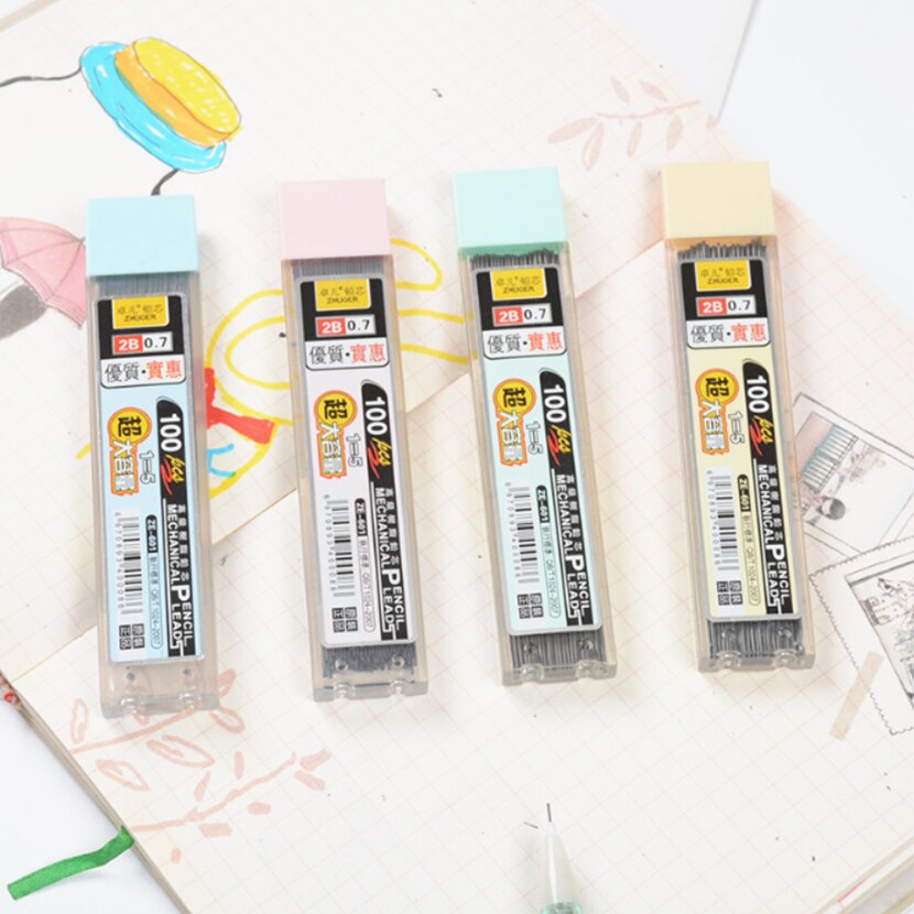 100 Stks/doos 0.5Mm/0.7Mm 2B Potlood Staaf Automatische Potlood Vulpotlood Lood Refill School Art Schets tekening Levert