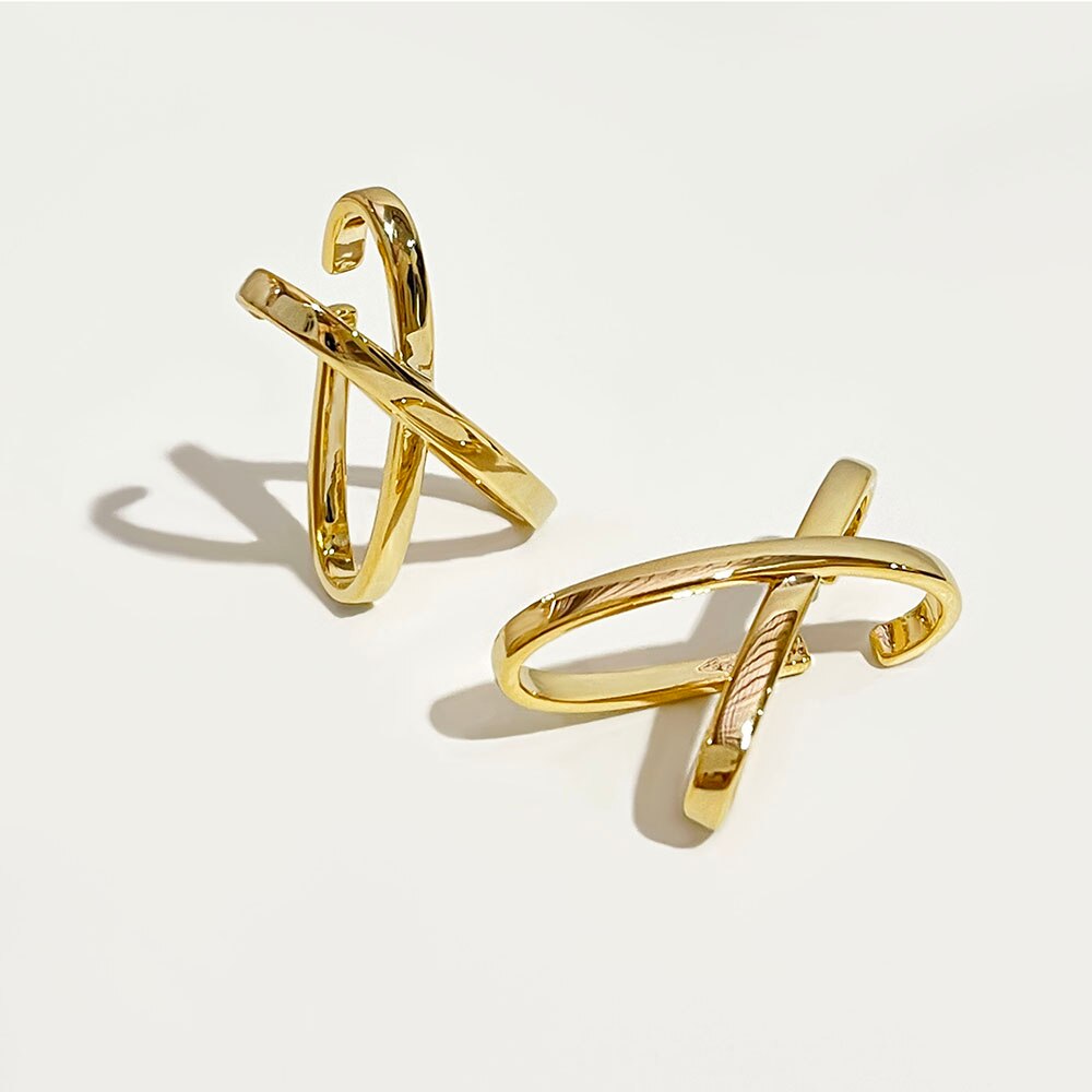 Peri&#39;sBox Gold Silver Color X Shape Crossed Clip Earring without Piercing Shiny Geometric Earrings for Women Minimalist Ear Cuff