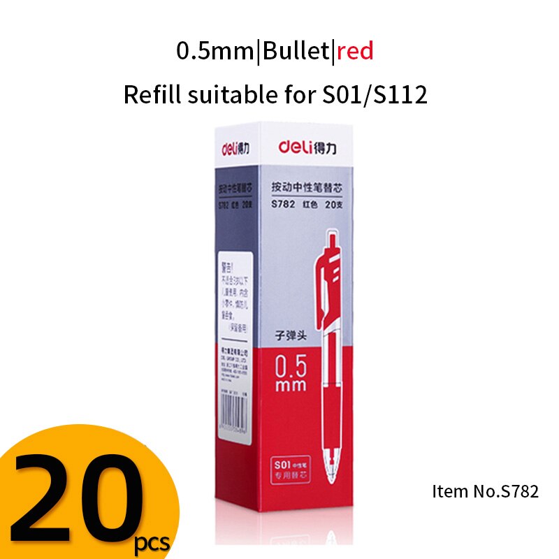 Deli Druk De Neutrale Refill 0.5Mm/0.7Mm Lente Hoofd Refill Deli S01 Refill S02 Refill Deli S782/S754: 0.5mm red 20pcs