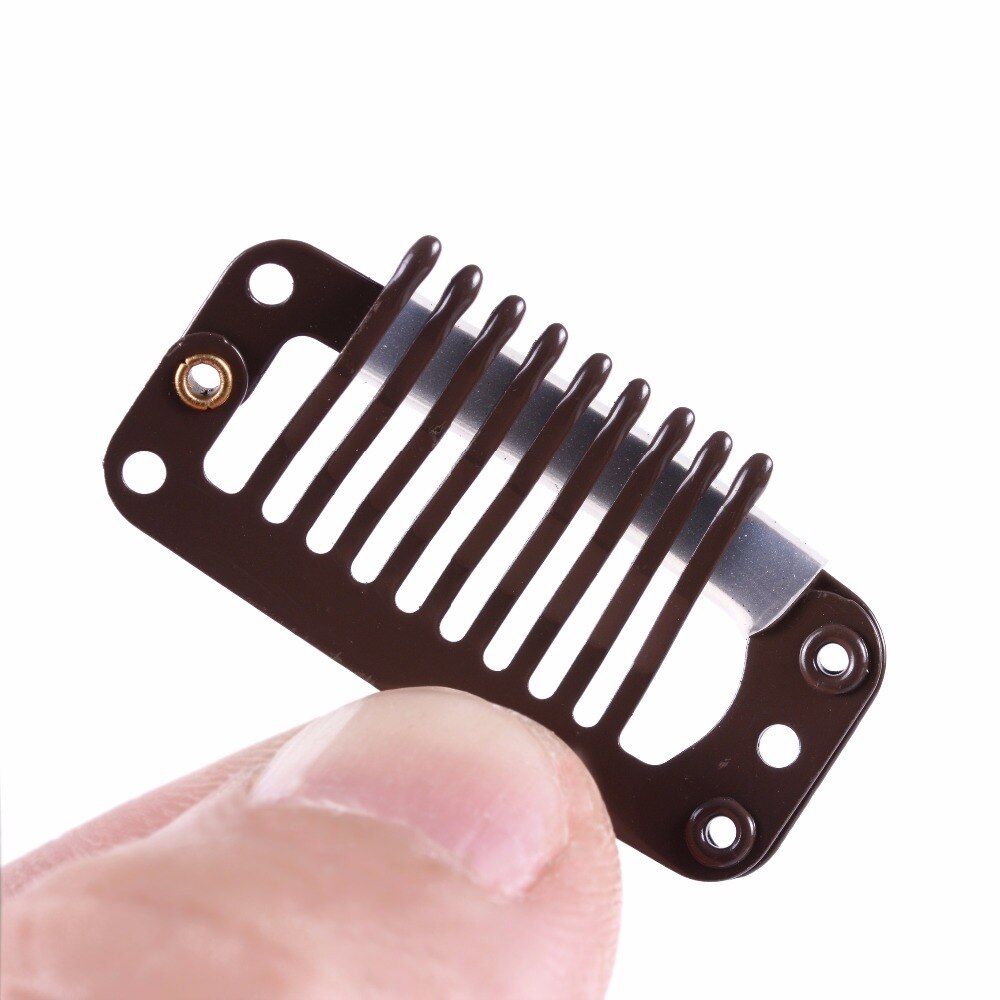 50 pcs 32mm 9-teeth Hair Extension Clips Snap Metal Clips With Silicone Back For Clip in Human Hair Extensions Wig Comb Clips