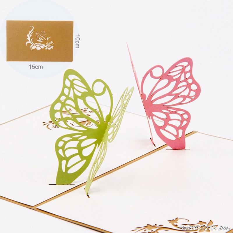 3D Pop Up 2 Butterfly Greeting Cards Christmas Birthday Valentine Invitation