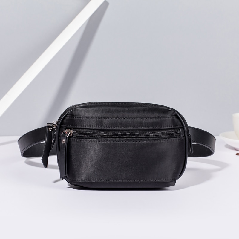 Annmouler Women Fanny Packs Nylon Waist Bag Black Zipper Chest Bag for Girl Phone Pouch Adjustable Belt Bag