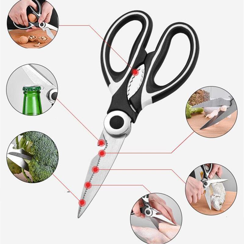 Tijeras de cocina multifuncionales, cuchillo de corte de acero inoxidable para pescado, pollo, Chef, dispositivo, herramientas, accesorios, botella abierta