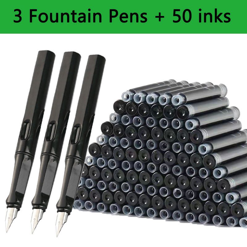 Juego de tinta reemplazable para pluma estilográfica, tinta negra/azul/roja EF, suministros escolares, papelería para escribir, caligrafía, 53 Uds.