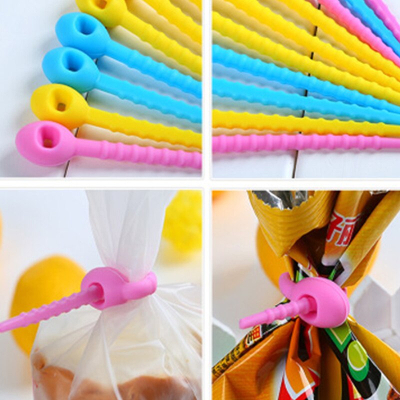 3 Pcs Bag Banden Siliconen Kabel Management Zip Tie Twist Seal Clip Brood Eten Saver Keuken Gadgets Essentials Datakabel opslag