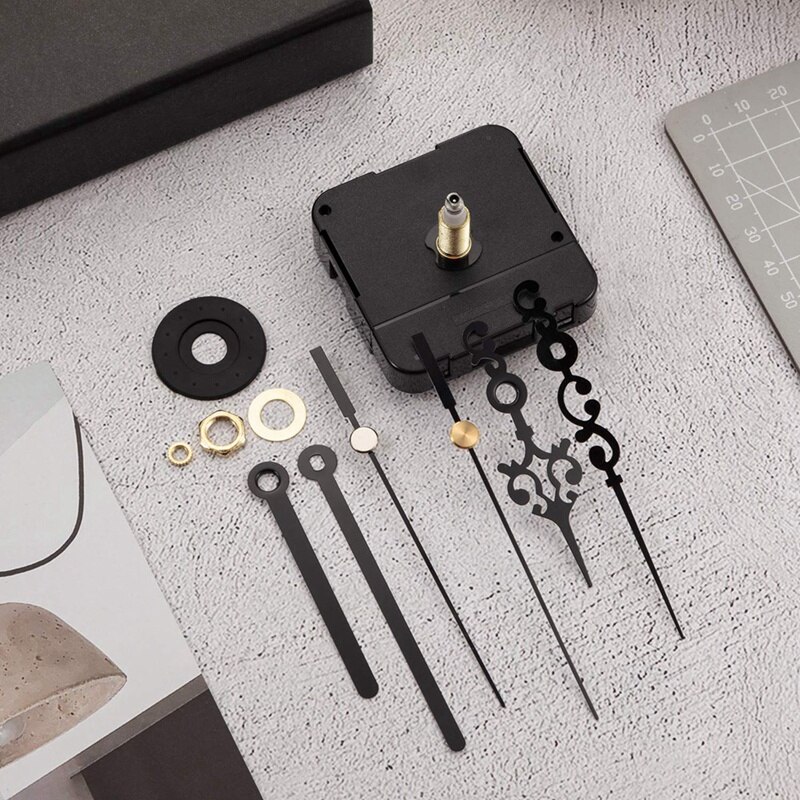 Long Shaft Clock Movement Mechanism Battery Operated DIY Repair Parts Replacement with 2 Pairs of Hands