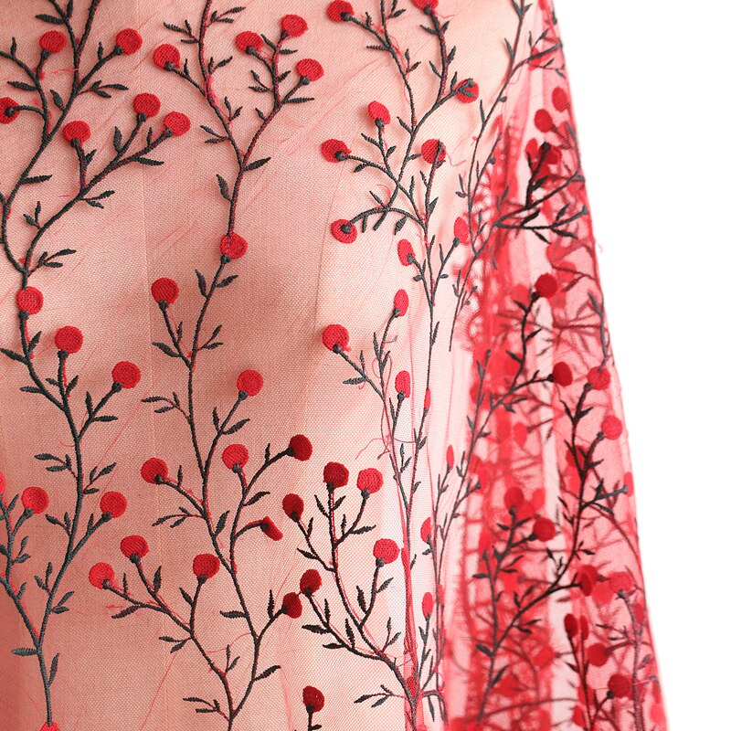 Red lace mesh tissu Red lace mesh fabric Wedding cheongsam Handmade FABRICS