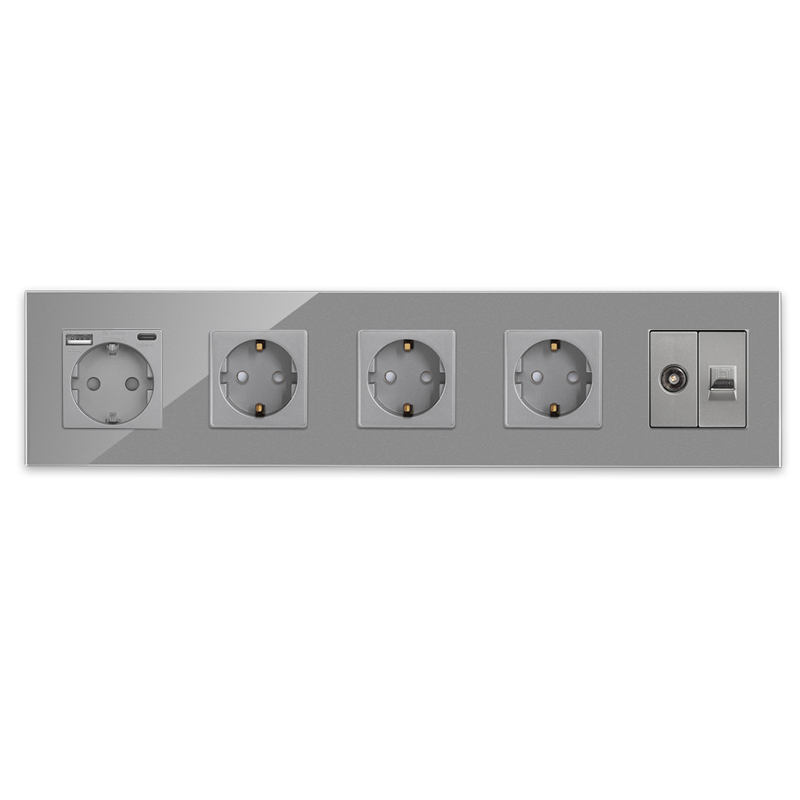 Bingoelec – Triple prise murale Standard ue, panneau en verre blanc noir, pour ordinateur, Internet, Rj45, amélioration de l'habitat: Type3
