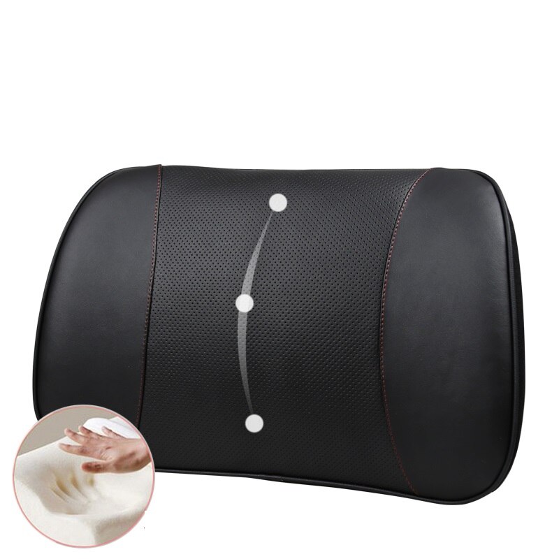 Bil taljepude lændestøttepude til bil rygstøtte memory skum fiber læder biltilbehør interiør sort