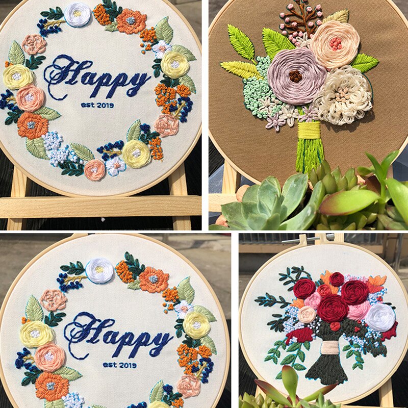 3D Europe Embroidery Kits Bouquet Cross Stitch Kit With Embroidery Hoop Bordado Iniciante Decoration Paintings DIY Sewing Supply