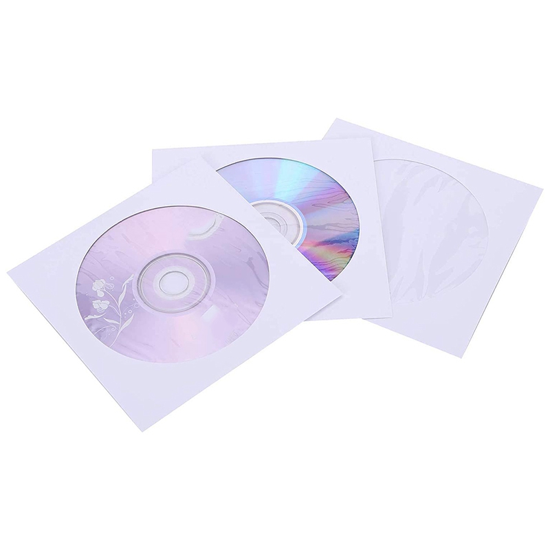FULL-100 Pack CD DVD Sleeves Premium Thick White Paper CD DVD Sleeves Envelope With Window Cut Out And Flap, 120G