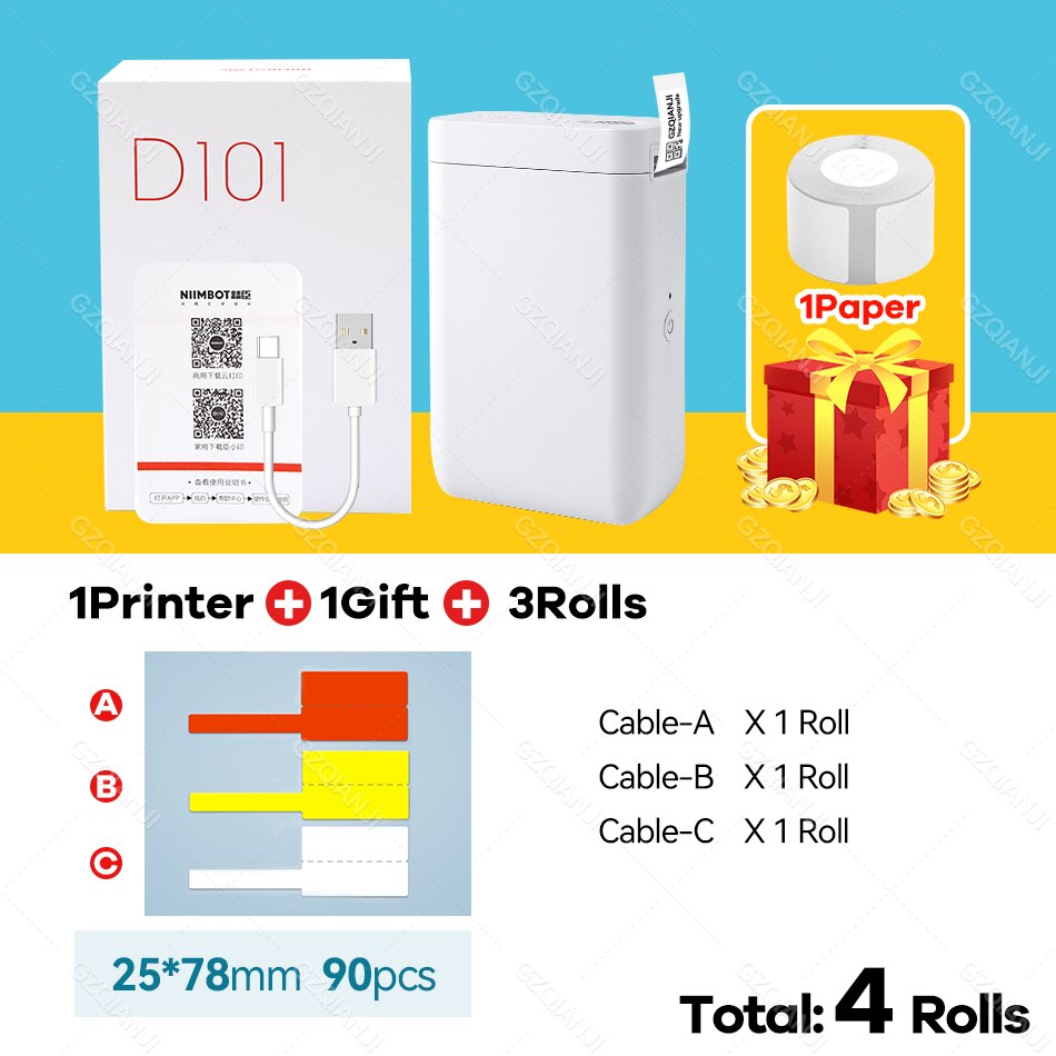 Niimbot Label Printer D101 Mini Wireless Protable Mobile Printer with 1 Roll Label Paper Price Tag Printing: D101 add 4Roll G