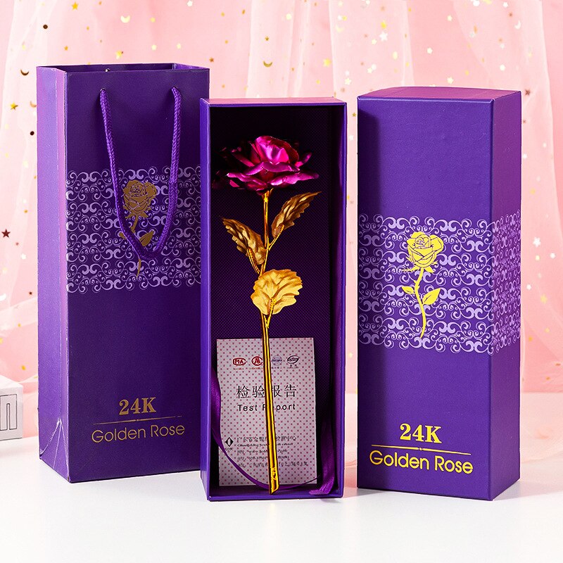 Rosa chapada en oro de 24k con caja, romántico de San Valentín, suministros festivos para , aniversario, novia, esposa,: Rosa