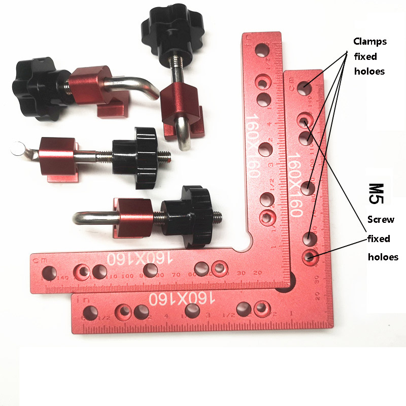 Woodworking 90 Degrees L-Shaped Auxiliary Fixture Carpenter's Square Right Angle Positioning Ruler Splicing Board Fixing Clip: 160x160mm