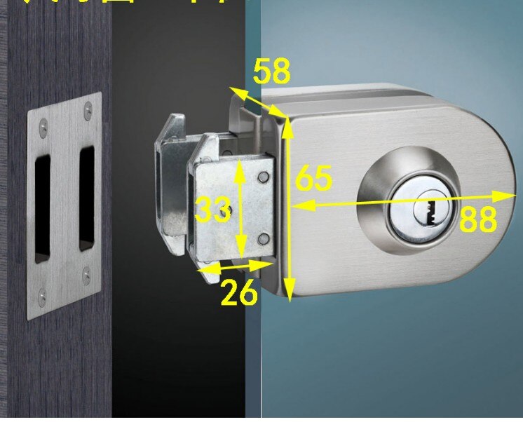 Glass Door Lock, stainless steel,No need to Drilling on glass,lock inside and outside,single door,Frameless glass door