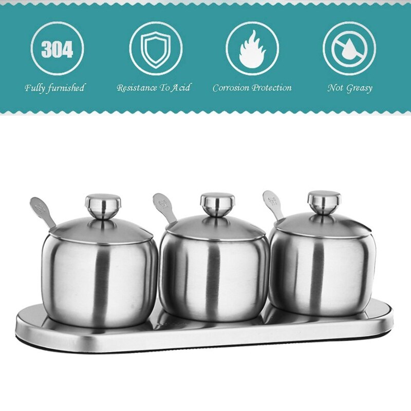 Keuken 18/8 Roestvrij Staal Kruiden Containers Set Kruidkruik Spice Rack Kruiderij Cruet Fles Zout Peper Suiker Opslag Orga