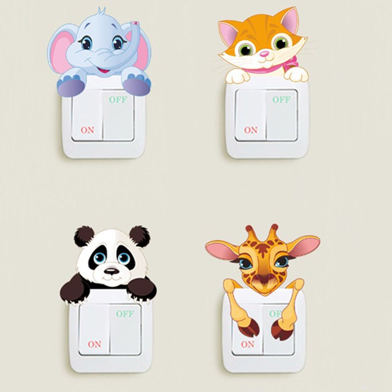 Cute Giraffe 3D Wall Decal Switch Stickers Elephant Animals Mural Art Home Decoration Cat Lovely Wall Decorative