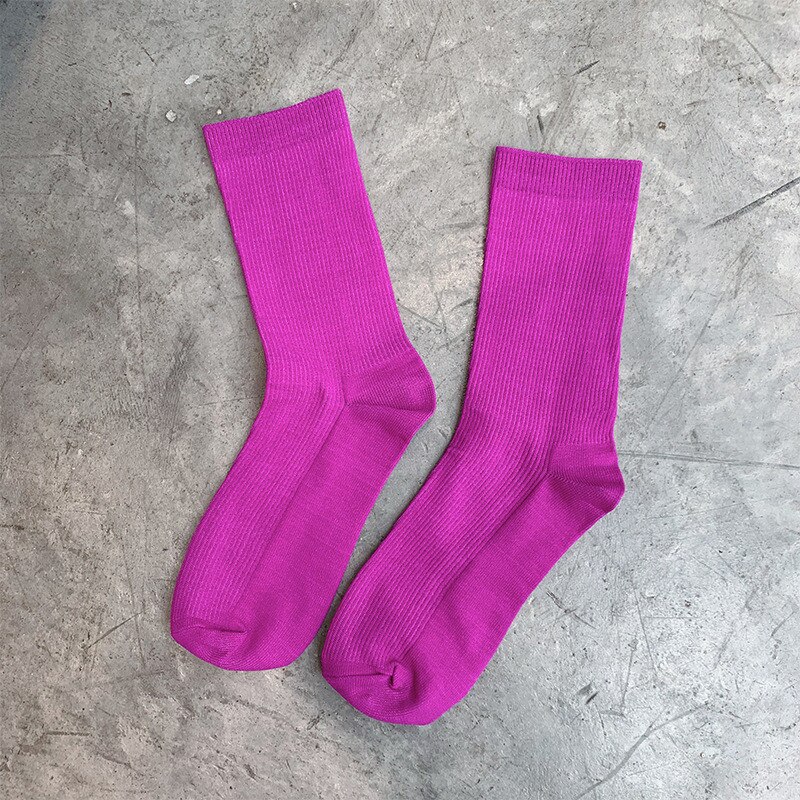 Women Candy Color Socks Summer Cool Girl Solid Cotton Socks Fluorescent Color Casual Green Orange Mid Hip Hop Socks: Purple 