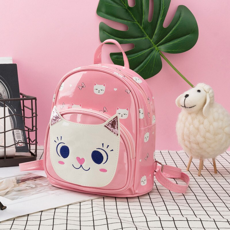 Heopono-petit sac à dos marqué en cuir PU pour enfants, garçons et filles, sac à dos pour enfants, motif chat mignon de dessin animé, pour garçons et filles