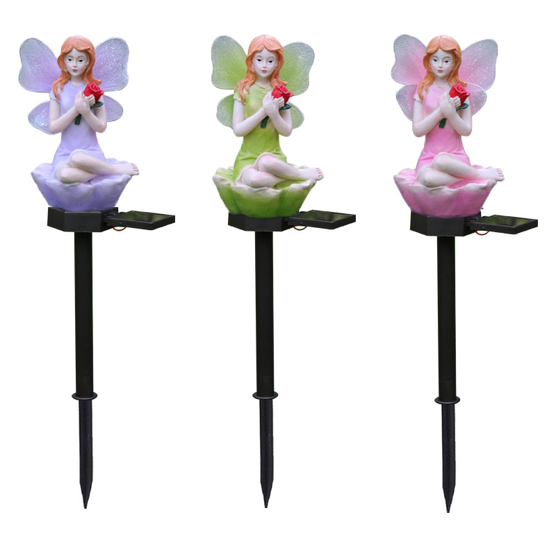 Led movido a energia solar flor luz de fadas resina elf jardim lâmpada decorativa ao ar livre luz à prova dwaterproof água para gramado pátio quintal canteiro: Lua azul