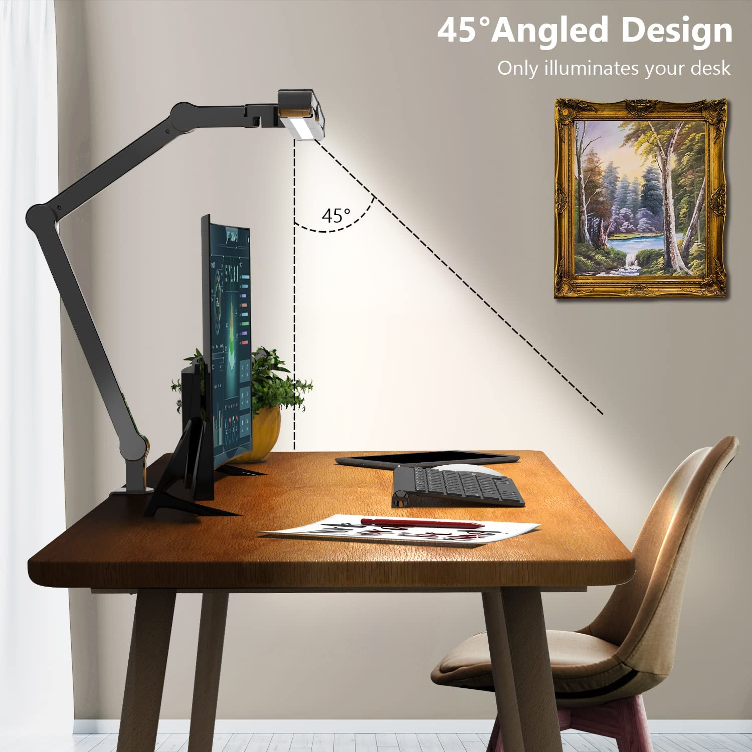 Lâmpada de mesa led com braçadeira, lâmpada de mesa led de arquiteto ultrabrilhante de 24w para escritório doméstico com iluminação atmosférica, escurecimento automático